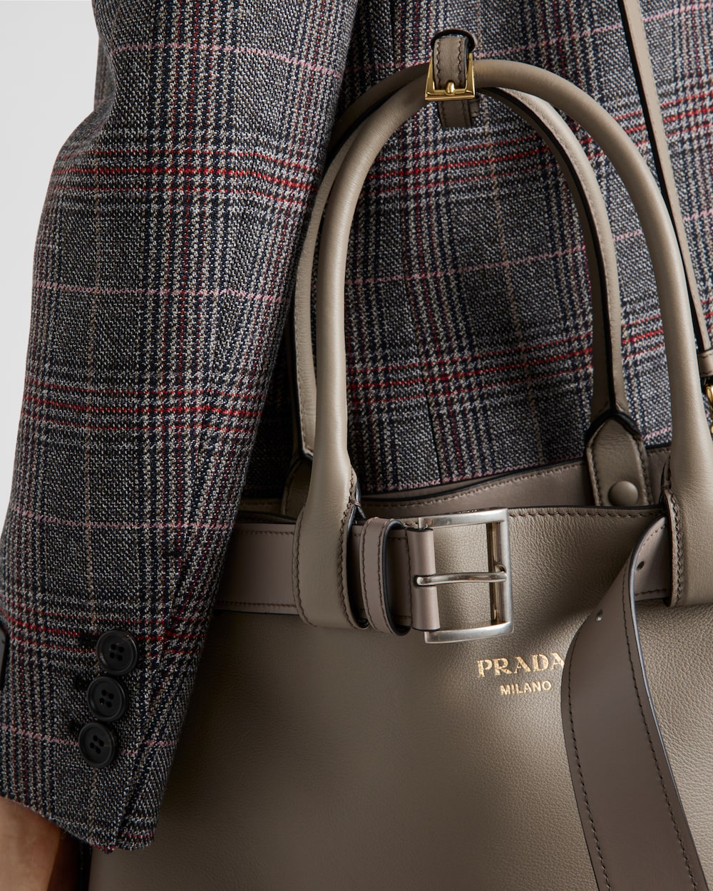 Prada Buckle Large Leather Handbag With Belt - Image 8